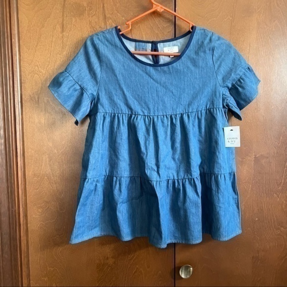 Crown & Ivy Girls Tiered Denim look Top NWT XL Girls❤️❤️